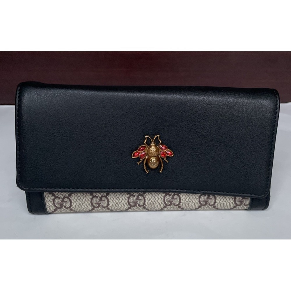 GUCCI Queen Margaret GG Web Long Wallet‎ Bee Compact